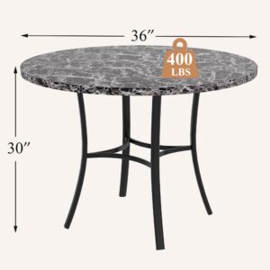 VECELO 36" Round Dining Table for 4, Faux Marble Dinette with Metal Frame for Kitchen, Apartment, Home, Space-Saving, Grey