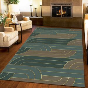 Mid Century Modern 6x9 Rug, Boho Golden Abstract Arch Stripes Living Room Rugs, Soft Breathable Non-Slip Short Pile Non-Shedding Washable Rug for Dining Room Kitchen Bedroom Decor Mats