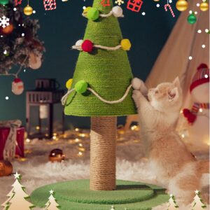 Christmas Tree Cat Scratching Post, Comes with A Christmas Cat Collar, Natural Sisal Rope Cat Tower to Satisfy Cats’ Claw Instincts, Christmas Decor Sisal Rope Cat Toys for Kitty and Adult Cats