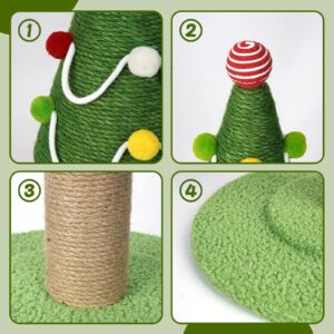 Christmas Tree Cat Scratching Post, Comes with A Christmas Cat Collar, Natural Sisal Rope Cat Tower to Satisfy Cats’ Claw Instincts, Christmas Decor Sisal Rope Cat Toys for Kitty and Adult Cats