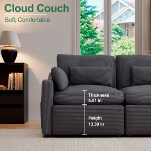 ISHUHL Modular Sectional Sofa, 124.41" U Shaped Couch with Corduroy, Convertible 6 Seat Cloud Couch with Ottomans, Dark Grey Oversized Sectional Couches for Living Room