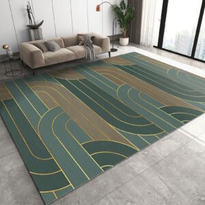 mid century modern 6x9 rug, boho golden abstract arch stripes living room rugs, soft breathable non-slip short pile non-shedding washable rug for dining room kitchen bedroom decor mats