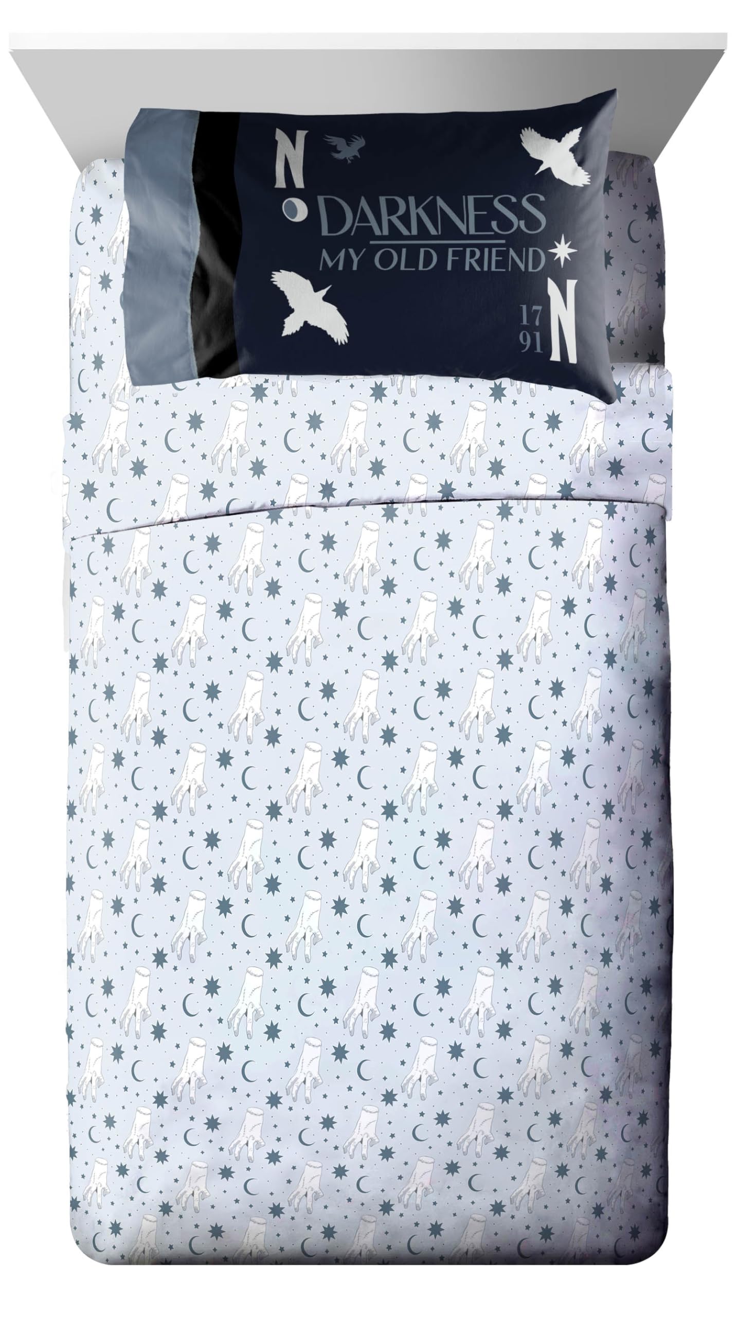 Jay Franco Wednesday Addams Twin Size Comforter Set - 5 Piece Bedding Includes Sheet Set & Pillow Covers - Blue Stars Super Soft Cozy Bedding