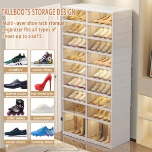 9-Tier Foldable Shoe Rack Organizer for Closet with Wheels, 36-40 Pairs Collapsible Shoe Storage Cabinet with Lids and Magnetic Clear Door, Large Capacity Stackable Shoes Boxes Shelf for Entryway