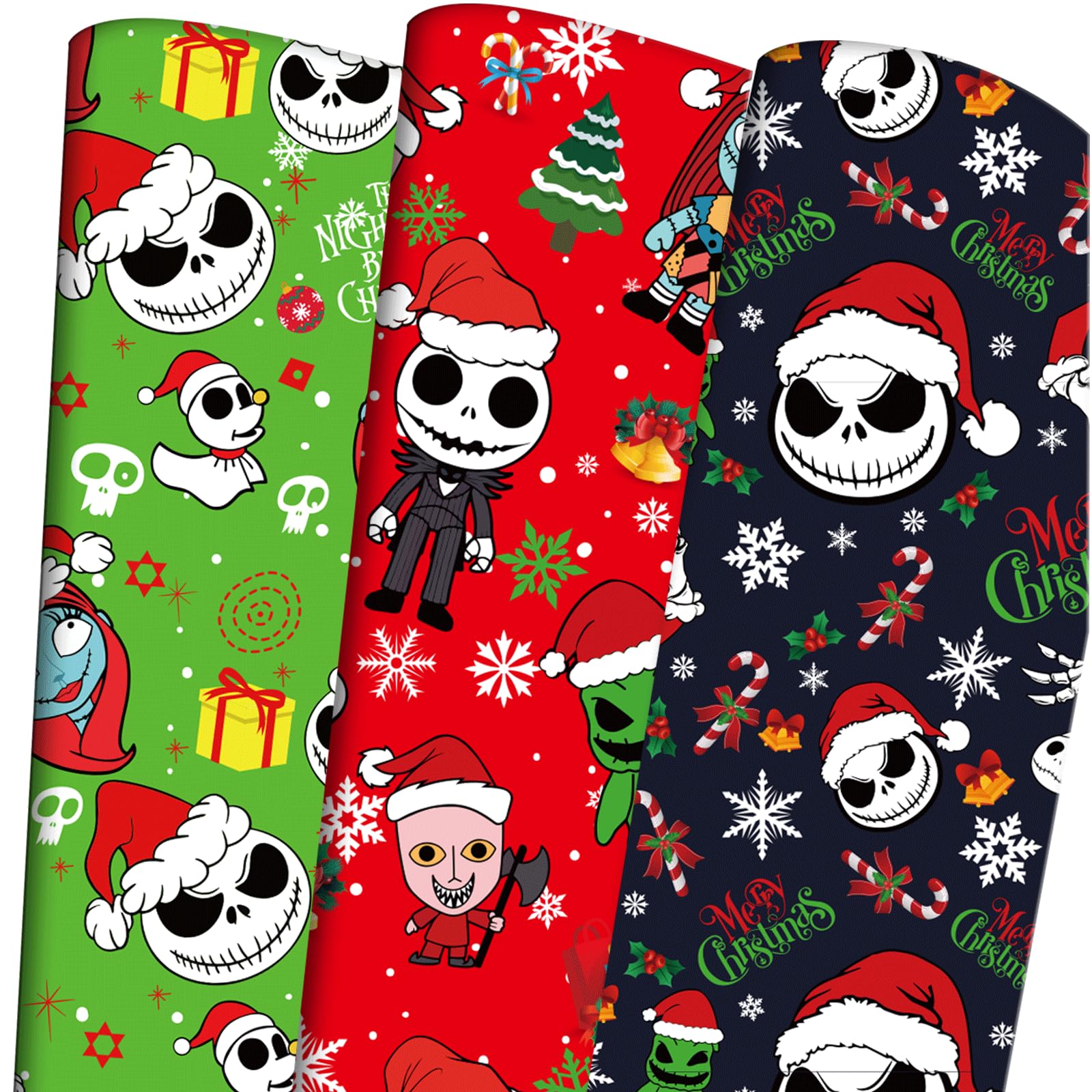 VDESFUEBY 12 Sheets Folded Christmas Wrapping Paper, Nightmare Before Christmas Gift Wrapping Paper for Baby Shower Nightmare Before Christmas Decor Xmas Holiday Crafts Gift Packing, 20 x 30 Inch