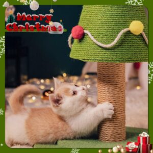 Christmas Tree Cat Scratching Post, Comes with A Christmas Cat Collar, Natural Sisal Rope Cat Tower to Satisfy Cats’ Claw Instincts, Christmas Decor Sisal Rope Cat Toys for Kitty and Adult Cats