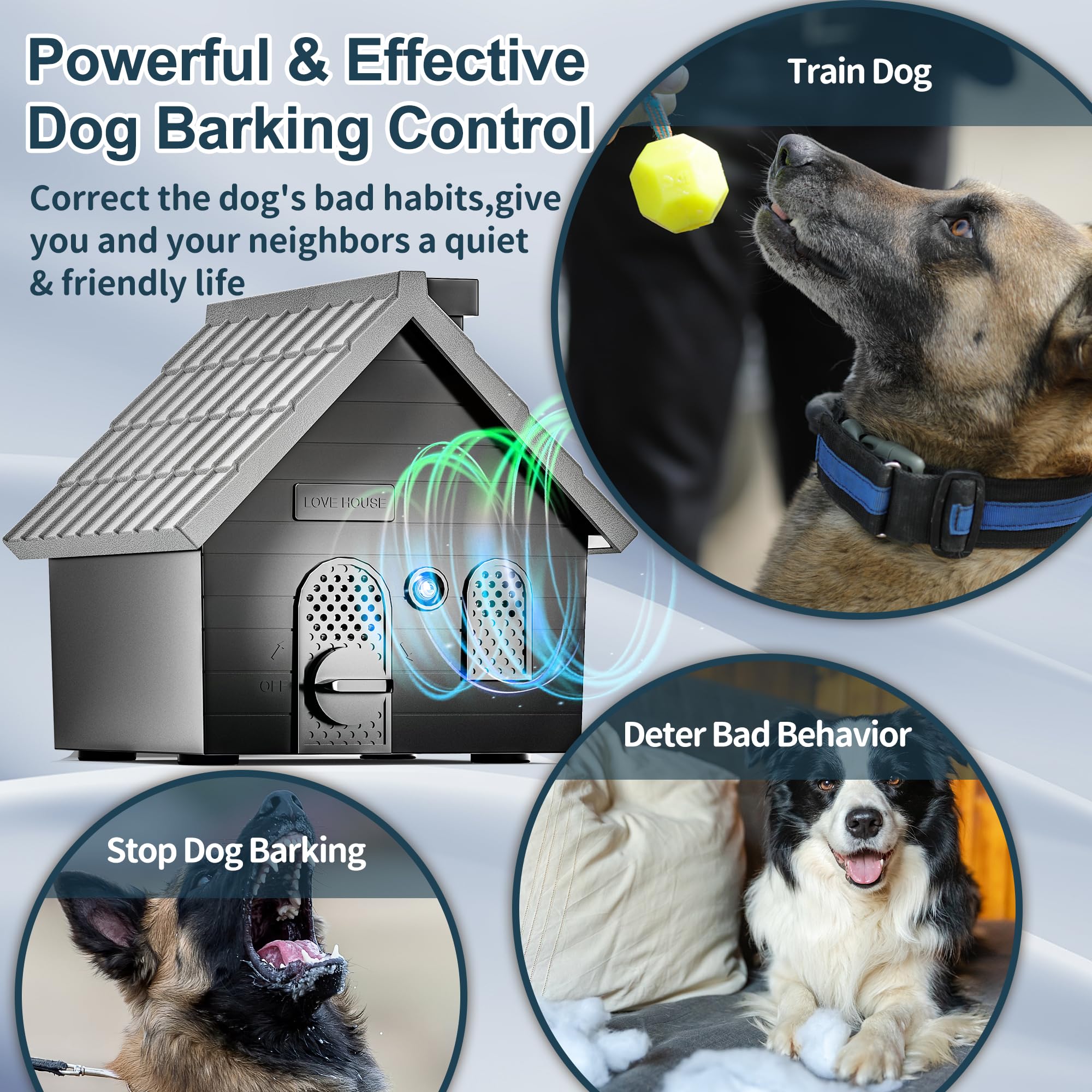 Anti Barking Device for Dogs, 4 Modes Ultrasonic Dog Barking Silencer up to 50 ft, Dog Barking Control Devices, Bark Box Dog Training & Behavior Aids Safe for Dogs & People, Indoor & Outdoor Use