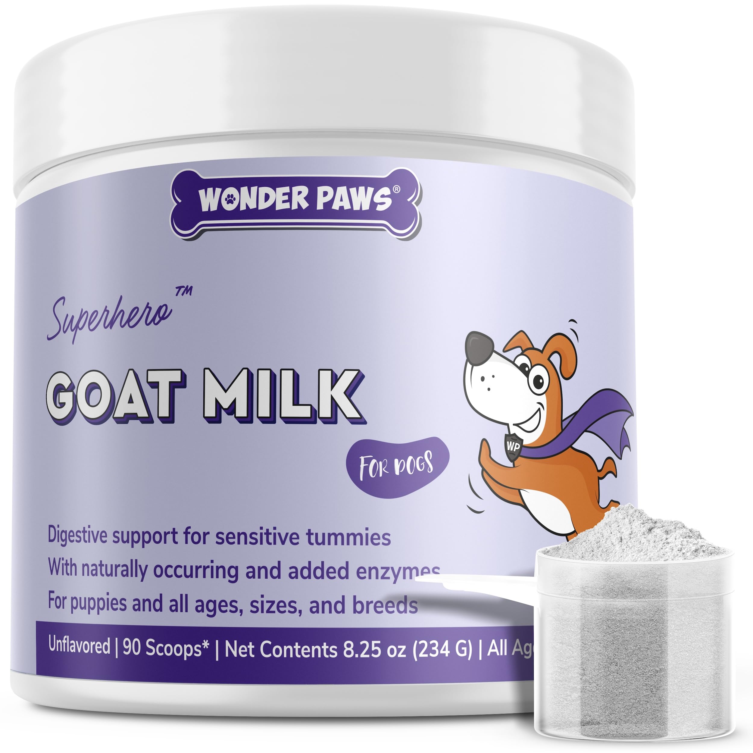 Wonder Paws Premium Goat Milk Powder for Dogs –- Goat Milk for Dogs to Support Digestion, Immune Health & Allergies – Goat’s Milk with Probiotics for Dogs of All Ages, Sizes & Breeds – 8.25 oz