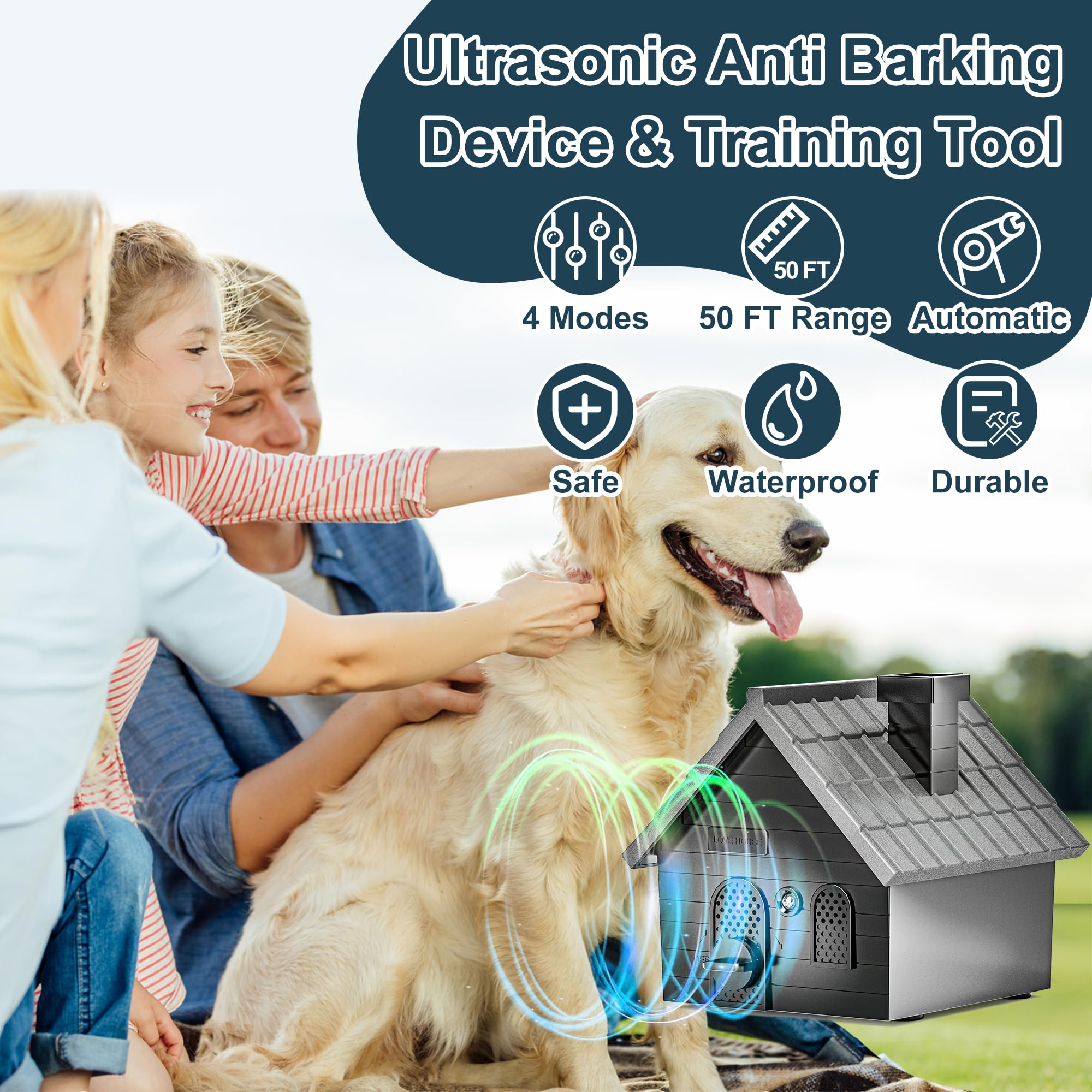 Anti Barking Device for Dogs, 4 Modes Ultrasonic Dog Barking Silencer up to 50 ft, Dog Barking Control Devices, Bark Box Dog Training & Behavior Aids Safe for Dogs & People, Indoor & Outdoor Use