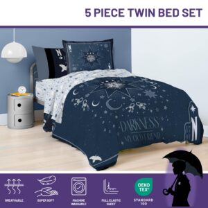 Jay Franco Wednesday Addams Twin Size Comforter Set - 5 Piece Bedding Includes Sheet Set & Pillow Covers - Blue Stars Super Soft Cozy Bedding