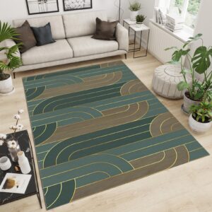 Mid Century Modern 6x9 Rug, Boho Golden Abstract Arch Stripes Living Room Rugs, Soft Breathable Non-Slip Short Pile Non-Shedding Washable Rug for Dining Room Kitchen Bedroom Decor Mats