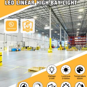 JC-LGL 210W LED Linear High Bay Light with PIR Sensor，LED High Bay Shop Lights Fixture, Compatible with Industrial 120-277V, LED Linear High Bay Light for Shop Garage Warehouse