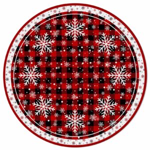 Red Christmas Round Area Rug 4ft Buffalo Plaid Farmhouse Snowflake Washable Outdoor Indoor Carpet Runner Rug for Bedroom,Kitchen,Bathroom,Living/Dining/Laundry Room,Office Large Bath Door Floor Mat