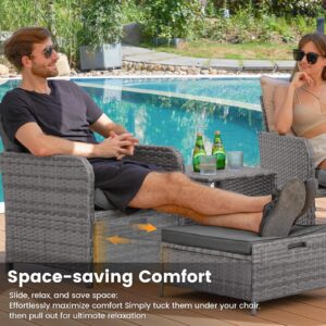 UDPATIO 5 Piece Patio Chairs with Ottoman Balcony Furniture, Wicker Outdoor Patio Furniture with Conversion Sofa Ottoman for Deck, Porch