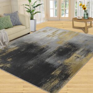 LEGENOB Washable Rugs 2x3 Retro Gold Leaf Pattern Black Area Rug ，Abstract Gradient Black Grey Rug for Living Room ，Anti-Slip Washable Rugs ，Apply to Bedroom Kitchen Dining Room Home Decoe