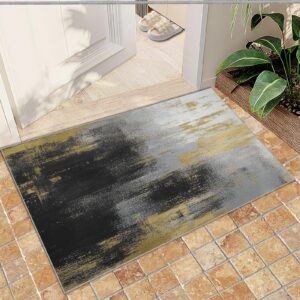 legenob washable rugs 2x3 retro gold leaf pattern black area rug ，abstract gradient black grey rug for living room ，anti-slip washable rugs ，apply to bedroom kitchen dining room home decoe