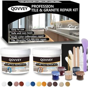 tile & fiberglass quartz countertop repair kit (color match), granite & tub repair kit, 4 oz porcelain sink mable chip repair kit for cracks chips dents holes almond biscuit bone (multicolored)