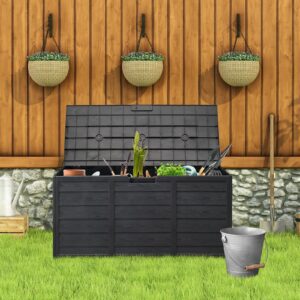 75 Gallon Outdoor Storage Box, Large Outdoor Storage Boxes for Garden Tools Outdoor Garden Plastic Storage Deck Box Chest Tools Cushions Toys Lockable Seat Black