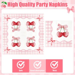 G1ngtar 96Pcs Pink Bow Party Plates Supplies - Coquette Cute Party Tableware Decorations Disposable Paper Plates Napkins Forks for Girl Bachelorette Bridal Engagement Birthday, Serves 24 Guests