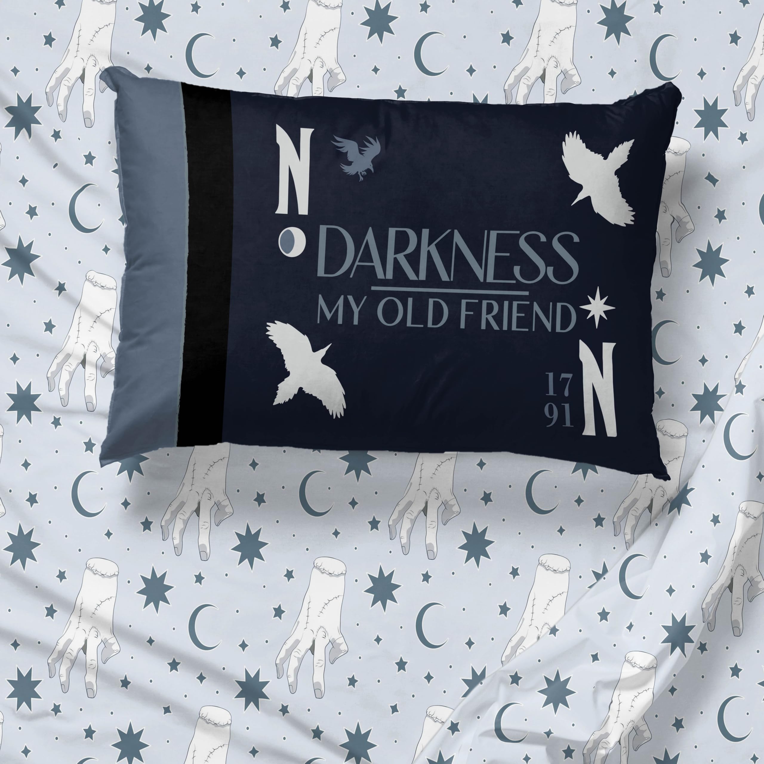 Jay Franco Wednesday Addams Queen Sheet Set - Super Soft Kids 4 Piece Bedding Set - Moon and Stars Microfiber Sheets Includes Reversible Pillow Covers