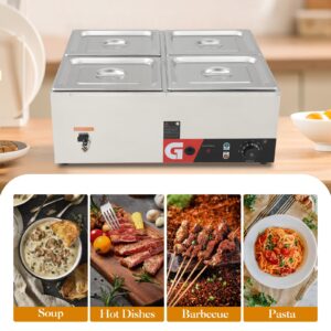 GarveeHome 4-Pan Commercial Food Warmer - 4 * 10.5QT Generous Capacity, 1200W Electric Steam Table, Stainless Steel, Efficient Heating, 86-185°F Temp Control for Catering and Restaurants