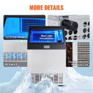 Commercial Ice Maker, 265lbs/24H, Ice Maker Machine, 126 Ice Cubes in 12-15 Minutes, Freestanding Cabinet Ice Maker with 88lbs Storage Capacity LED Digital Display (Electric Drainage, 265lbs/day)