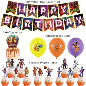 Freddy's Birthday Party Decorations, 5 Nights Decorations include Banner,Cake Toppers, Balloons for Kids Baby Shower Birthday Party Supplies (Purple)