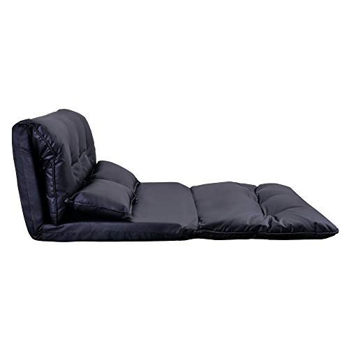 EOVTK Adjustable Lazy Sofa with 2 Pillows, PU Leather Loveseat Recliner, 5 Position Floor Couch Video Gaming Foldable Mattress Futon Sleeper Bed for Bedroom, Living Room, Black