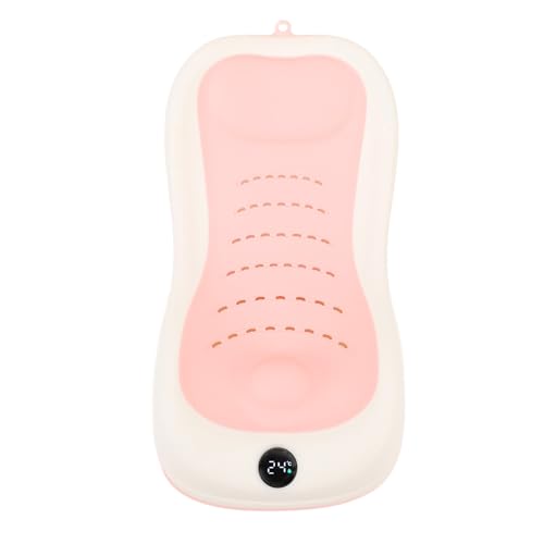 Baby Bath Support with Smart Temperature Sensing Technology, Soft and Supportive Design, Compatible with Most Baby Tubs, Anti Slip Bottom, Easily Foldable (Pinkish)