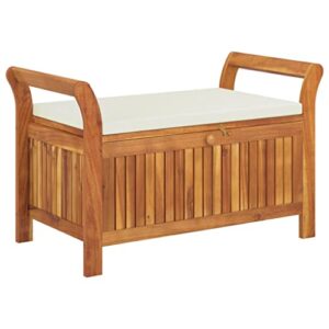 MINERWALL Patio Storage Bench with Cushion 35.8" Solid Wood Acacia,Multifunctional Acacia Wood Garden Storage Bench with Seat Cushion for Outdoor Use Patio Furniture