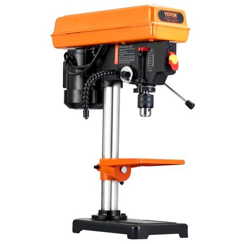 VEVOR 8 in Benchtop Drill Press, 2.3A Induction Motor, Tabletop Drilling Machine with 750/1140 / 1740/2340 / 3200 RPM Adjustable Speed, 0-45° Tilting Worktable, LED Work Light, for Wood Metal