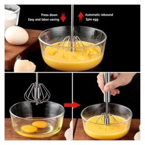 Semi-automatic Egg Beater, Stainless Steel Egg Beater Hand Mixer Automatic Turning Egg Mixer(One set)