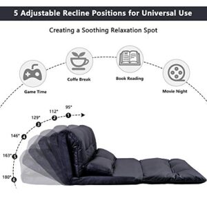 EOVTK Adjustable Lazy Sofa with 2 Pillows, PU Leather Loveseat Recliner, 5 Position Floor Couch Video Gaming Foldable Mattress Futon Sleeper Bed for Bedroom, Living Room, Black