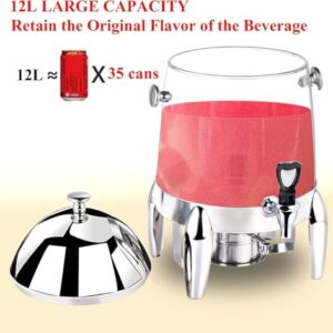 12L Commercial Stainless Steel Hot Beverage Dispenser 3 Gallon Chafer Urn Large Hot Water Urn for Coffee, Tea, Cappuccino, Hot Chocolate and Drinks