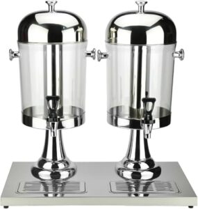 stainless steel single beverage dispenser, double hot beverage machine with ice core container spigot and drip trays for parties buffet catering cold drinks and beer(16l)