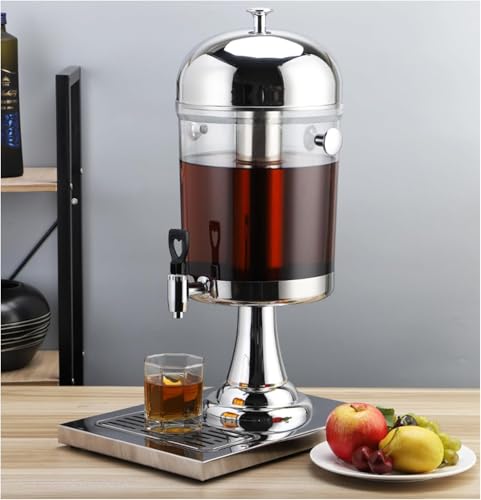 Dual Beverage Dispenser, Stainless Steel Single Beverage Dispenser with Centre Ice Core and Drip Tray, PC Beverage Dispenser for Cold Drinks Parties Buffet Catering(8L)