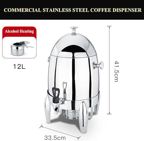 12L Commercial Stainless Steel Hot Beverage Dispenser 3 Gallon Chafer Urn Large Hot Water Urn for Coffee, Tea, Cappuccino, Hot Chocolate and Drinks