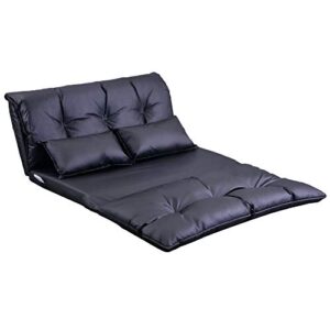 EOVTK Adjustable Lazy Sofa with 2 Pillows, PU Leather Loveseat Recliner, 5 Position Floor Couch Video Gaming Foldable Mattress Futon Sleeper Bed for Bedroom, Living Room, Black