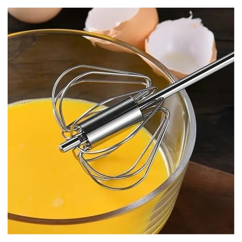 Semi-automatic Egg Beater, Stainless Steel Egg Beater Hand Mixer Automatic Turning Egg Mixer(One set)