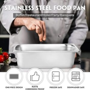 Generic 6 Pack Stainless Steel Buffet 4"" Deep Anti-Jam Containers 1/1,1/2,1/3,1/4 Steam Table Pan With Lid, Restaurant and Commercial Pans, Hotel Pan, Chafing Steam Table Catering Storage (1/1)