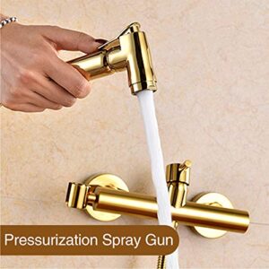 MINJING Bidet Faucet Gold, Hot and Cold Water Mixer Bidet Sprayer, Single Handle Wall Mount Bathroom Toilet Bidet Faucet, Handheld Bidet Sprayer for Toilet