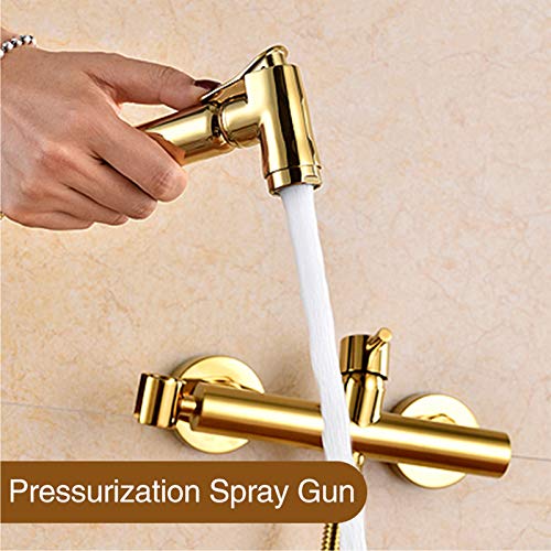 MINJING Bidet Faucet Gold, Hot and Cold Water Mixer Bidet Sprayer, Single Handle Wall Mount Bathroom Toilet Bidet Faucet, Handheld Bidet Sprayer for Toilet