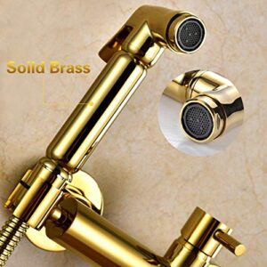 MINJING Bidet Faucet Gold, Hot and Cold Water Mixer Bidet Sprayer, Single Handle Wall Mount Bathroom Toilet Bidet Faucet, Handheld Bidet Sprayer for Toilet