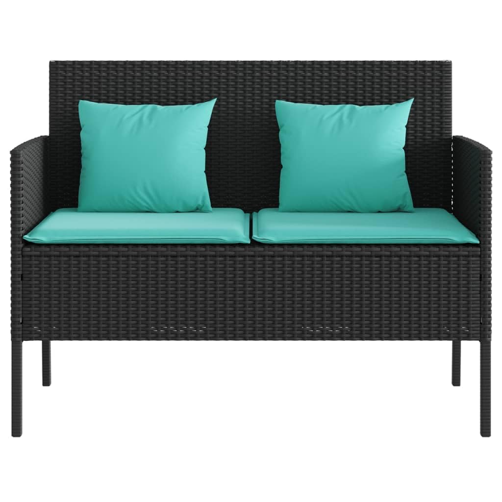 MINERWALL Patio Bench with Cushions Black Poly Rattan,Spacious Patio Bench with Storage and Cushions for Outdoor Comfort and Organization Patio Furniture