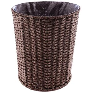 hperu round trash can paper wastebasket rattan woven storage baskets decorative round trash can for bedroom desktop coffee