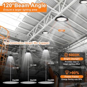 480V UFO LED High Bay Light 150W 120W 100W Adjustable, 0-10V Dimmable 5000K High Bay LED Shop Lights (500W MH/HPS Equivalent), IP65 Commercial Bay Lighting for Warehouse Factory, AC 277-480V