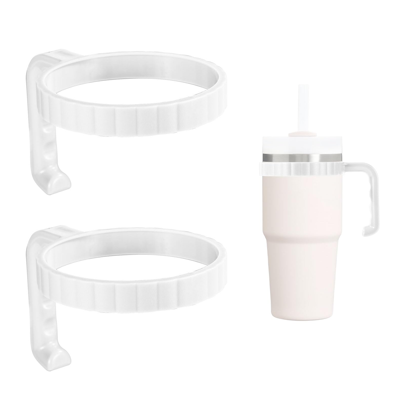 2pcs Tumbler Handle for Stanley 20oz Quencher H2.0 Flowstate Tumbler, Tumbler Handle Attachment 20oz Anti-Slip Car Cup Holder Friendly Improved Grip for Cup Accessories (White)