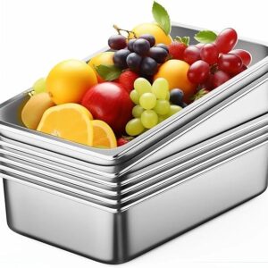 Generic 6 Pack Stainless Steel Buffet 4"" Deep Anti-Jam Containers 1/1,1/2,1/3,1/4 Steam Table Pan With Lid, Restaurant and Commercial Pans, Hotel Pan, Chafing Steam Table Catering Storage (1/1)