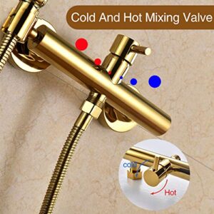 MINJING Bidet Faucet Gold, Hot and Cold Water Mixer Bidet Sprayer, Single Handle Wall Mount Bathroom Toilet Bidet Faucet, Handheld Bidet Sprayer for Toilet