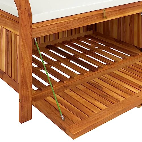 MINERWALL Patio Storage Bench with Cushion 35.8" Solid Wood Acacia,Multifunctional Acacia Wood Garden Storage Bench with Seat Cushion for Outdoor Use Patio Furniture